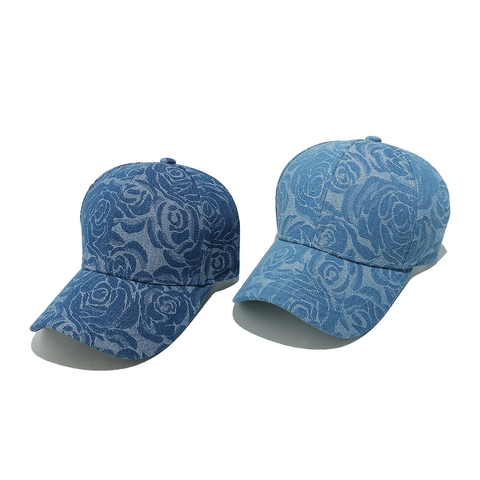 Rose Floral Denim Cotton Baseball Cap Adjustable Outdoor Sunshade Hat For Women Men