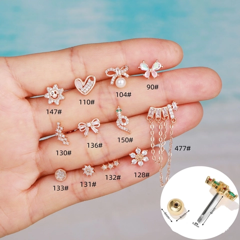 Orecchini Per Cartilagine In Zircone Stile Farfalla Cuore Fiore Con Perno In Acciaio Inossidabile E Chiusura A Vite