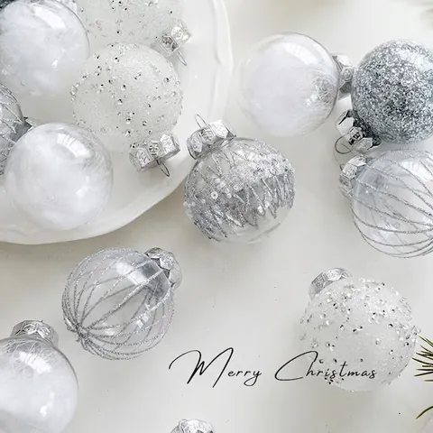 Christmas Ball Ornaments PET Plastic Glitter Sequin Feather Elegant Shimmering Hanging Decor Holiday Party Accessory New Year