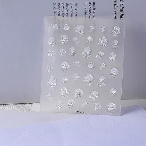 3D Witte Kwallen Nagelkunst Stickers Reliëf Reliëf Dun Waterdicht Zelfklevend Manicure Decoratie