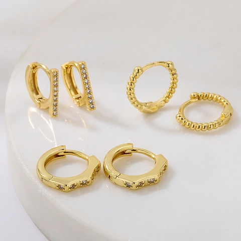 Geometrische Hoop Oorbellen Koper Met Zirkoon Echt Verguld Minimalistische Stijl Voor Dames