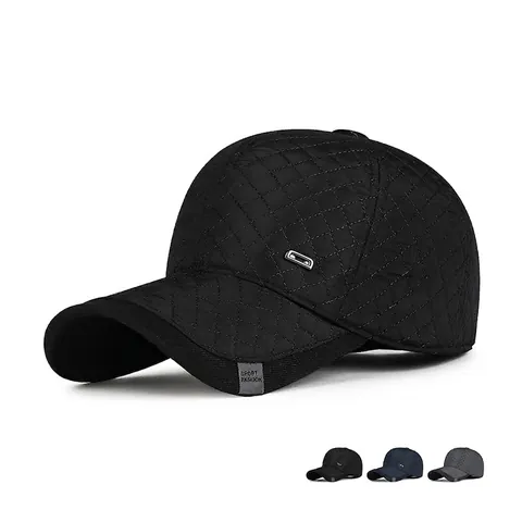 Men Winter Quilted Baseball Cap With Earflaps Windproof Thermal Outdoor Casual Sport Hat For Dads