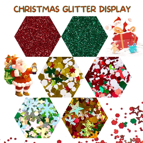 Christmas Glitter Sequins Mixed Colors Shapes For Nail Art Body Hair Festive DIY Craft Accessories With Brush And Spoon