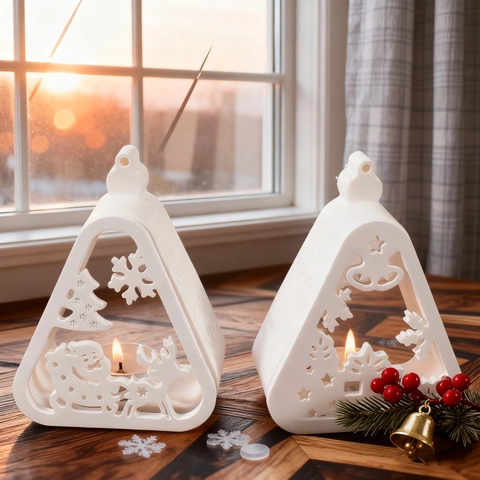 Christmas Silicone Mold Triangular Hollow Design For DIY Resin Crafts Snowman Santa Angel Patterns For Candle Holder Making