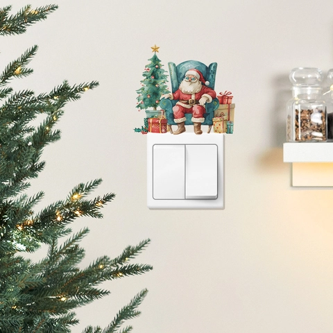 Weihnachten Weihnachtsmann Und Weihnachtsbaum Schalter Aufkleber PVC Wandtattoo Cartoon Lichtschalter Dekoration Für Zuhause