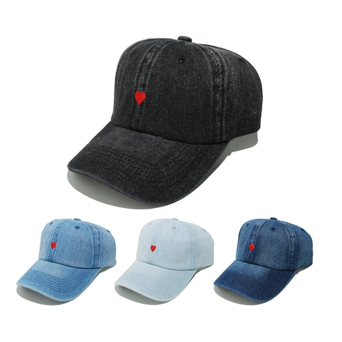 Cappello Da Baseball In Denim Lavato Con Ricamo A Cuore Regolabile Protezione Solare Cappello Trucker Vintage Per Uomo E Donna