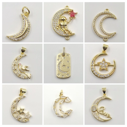 Himmlische Stern Mond Astronaut Anhänger Halskette Kupfer Vergoldet Zirkonia Ins Stil Minimalistischer Schmuck Für Damen