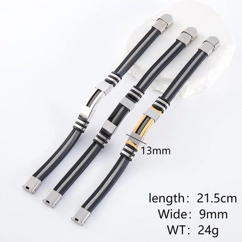 Pulsera Punk Hip Hop Para Hombre Con Acero Inoxidable 304 Y Silicona Cable Trenzado Geométrico Joyería