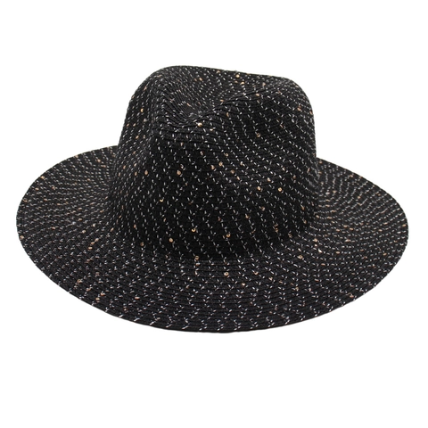 Pailletten Stroh Fedora Hut Sommer Strand Sonnenschutz Vintage Jazz Stil Atmungsaktives Gewebtes Damen Accessoire