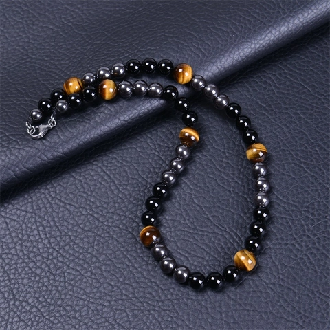 Collar Cuentas Ojo De Tigre Natural Obsidiana Ágata Negra Hematita Joyería Energía Triple Protección Para Hombres Mujeres Tendencia