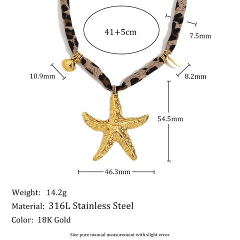 Collar Con Colgante De Estrella De Mar Acero Inoxidable Cordón De Tela De Leopardo Dije De Concha Estilo Playa Para Mujer