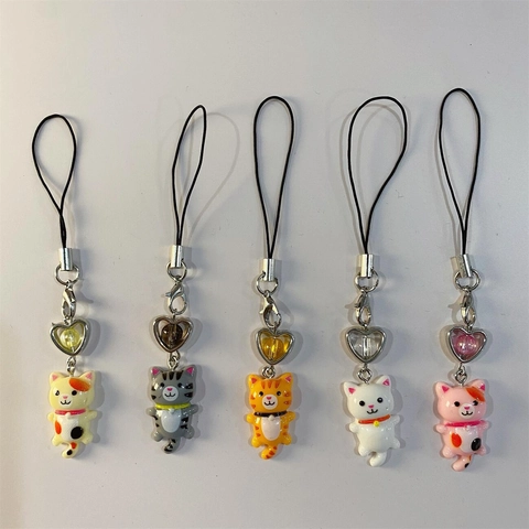 Süßer Harz Cartoon Katze Handyanhänger Y2K Retro Perlen Schlüsselanhänger Katzenanhänger Für Damen Mädchen Handykette Tasche Zubehör