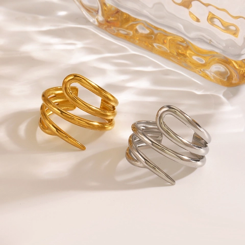 Bague Ligne Superposée Spirale Géométrique Minimaliste Ajustable Bijoux De Doigt Ouverts En Acier Inoxydable Pour Femmes Mode