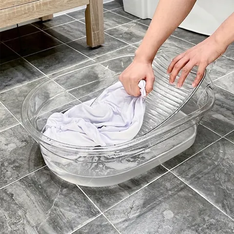 Lavandino Per Lavanderia Integrato Con Asse Da Lavare Plastica PET Trasparente Lavabo Ispessito Per Lavaggio A Mano Dormitorio Casa