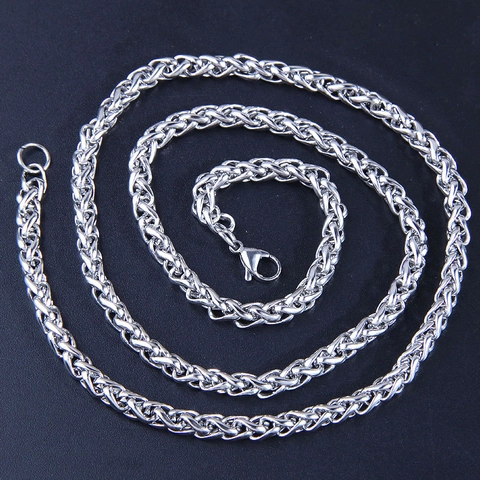 Stainless Steel Braided Wheat Chain Necklace For Men Minimalist Fashion Trendy Jewelry