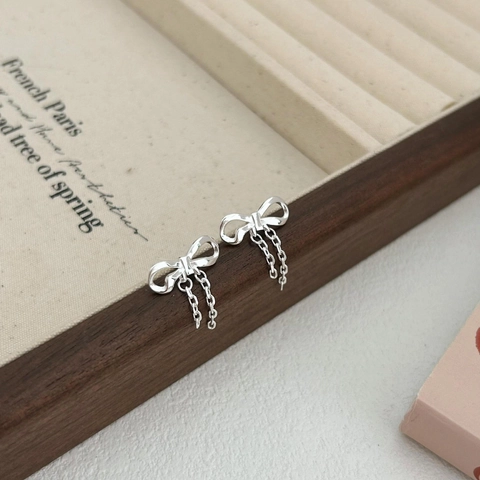 Orecchini A Lobo Con Fiocco E Nappina In Argento Sterling 925 Minimalisti Versatili Catena Gioielli Per Donne