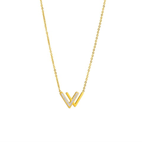 Collana Con Pendente Lettera W Minimalista Acciaio Inossidabile Intarsiato Con Zircone Placcato Oro Doppia Forma A V Gioielli