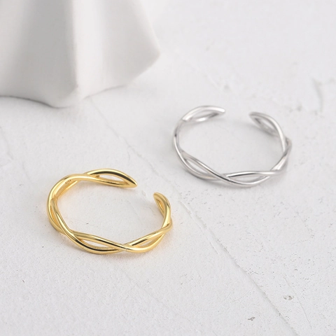 925 Sterling Silver Intertwined Wave Open Ring Adjustable Minimalist Ins Style Niche Design Fashion Jewelry For Women