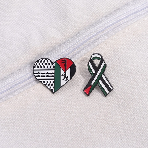 Broche de Esmalte con Bandera de Palestina de Aleación de Cinc en Forma de Corazón y Cinta Insignia para Ropa Bolsa Joyería Conmemorativa