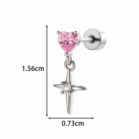 Heart Cubic Zirconia Cartilage Earring Cross Star Pendant Titanium Steel Threaded Screw Back Piercing Jewelry For Women