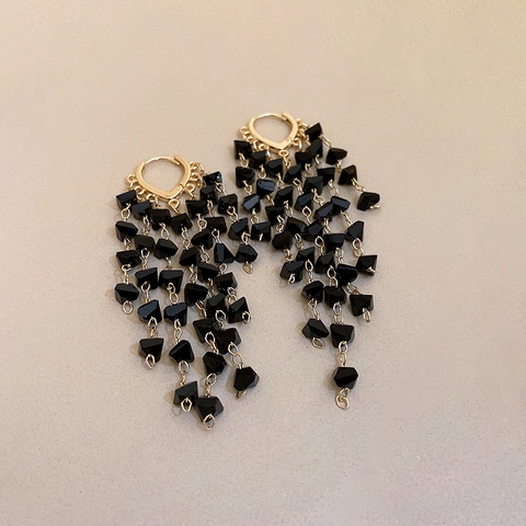 Lange Quasten Ohrringe Mit Silbernem Ohrstecker Kupfer Schwarz Kristall Goth Dark Style Für Frauen Mode Elegant