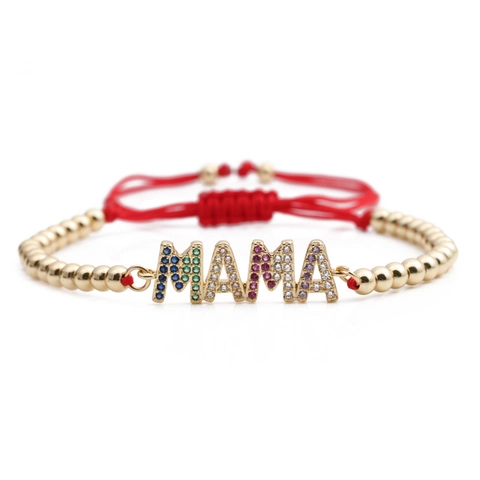 Bracelet MAMA Cuivre Plaqué Or Zircone Cubique Colorée Chaîne Corde Ajustable Bijoux Fête Des Mères Cadeau Pour Maman