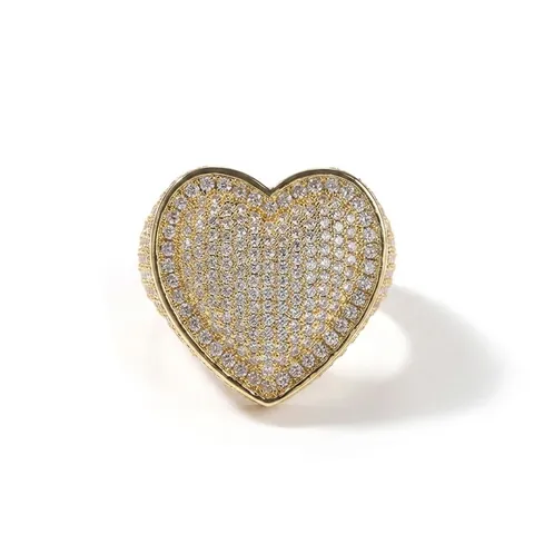 Anillo Cuore Grande Ottone Con AAA Zircone Montatura Pavé Hip Hop Streetwear Gioielli Di Moda Per Uomo E Donna