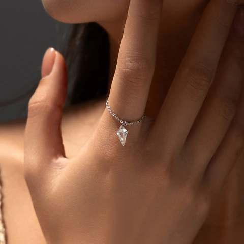 Adjustable Chain Ring 925 Sterling Silver Rhombus Cubic Zirconia Pendant Minimalist Ins Style Jewelry For Women
