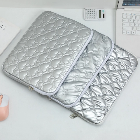 Funda Para Portátil Acolchada Cuero PU Patrón Corazón Lazo Impermeable Antichoque Bolsa Protectora Tableta Accesorios