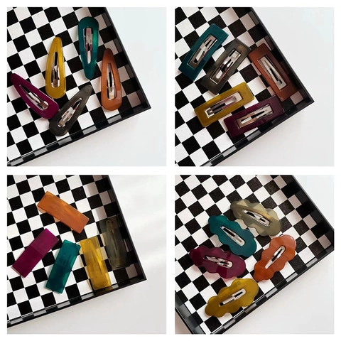 Acrylic Resin Hair Clips Jelly Texture Wave Edge Geometric Bangs Side Duckbill Clips Retro Fashion Hair Accessories Women
