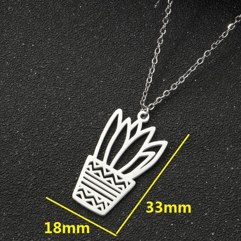 Collar Con Colgante De Acero Inoxidable Planta En Maceta Hueca Cactus Joyas Para Mujeres Diario