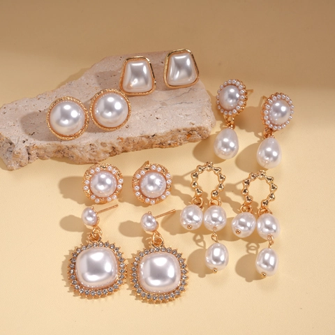 Pendientes De Aleación De Imitación De Perla Barroca Artificial Retro Con Poste De Plata Joyería Vintage Elegante Para Mujeres