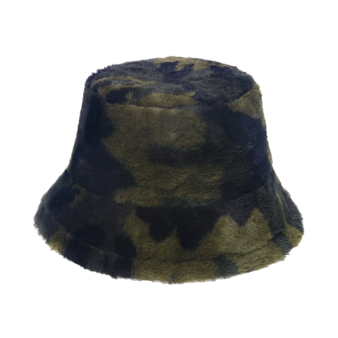 Unisex Camouflage Faux Rabbit Fur Bucket Hat Winter Warm Plush Fisherman Cap Outdoor Windproof Soft Sun Hat For Men Women