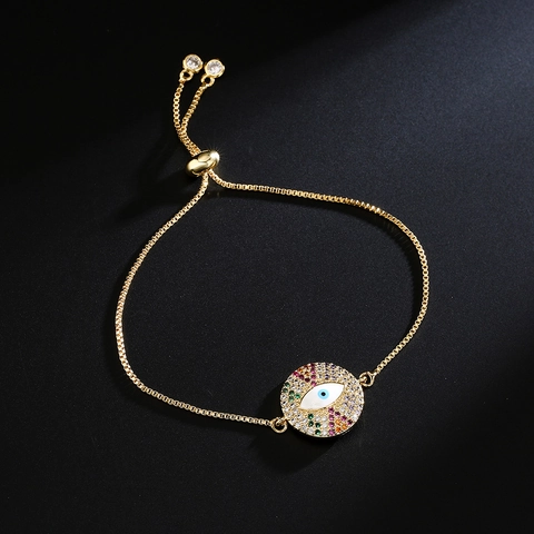 Evil Eye Armband Vergoldetes Kupfer Bunte Zirkonia Muschel Verstellbar Boxkette Boho Schmuck Für Frauen