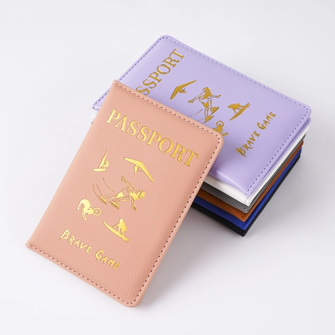 Passport Holder PU Leather Travel Wallet Gold Stamping Sports Pattern Document Cover Case Unisex