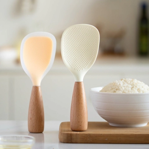 Cucchiaio Da Riso In Silicone Verticale Antiaderente Resistente Al Calore Paletta Da Riso Con Manico In Legno O Acciaio Inossidabile