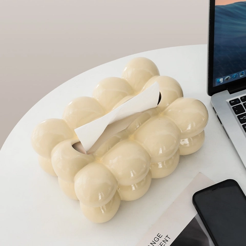 Ceramic Tissue Holder Modern Bubble Marshmallow Shape Decorative Napkin Cover For Living Room Coffee Table Office Decor