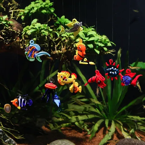 Floating Aquarium Decorations Handmade Glass Sea Life Creature Figures With Floating Ball And Line Fish Tank Landscaping Ornament