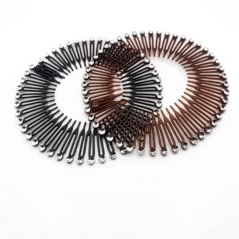Circular Stretchable Hair Comb Plastic Jagged Teeth Flexible Hairband For Women Styling Rhinestone Decor