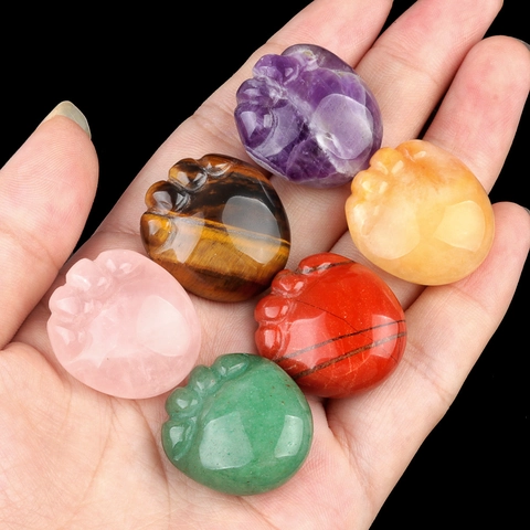 Pierre Sculptée Patte De Chat En Cristal Naturel Agate Figurine Mini Empreinte Animal Pierre De Guérison Décor Bureau Cadeau