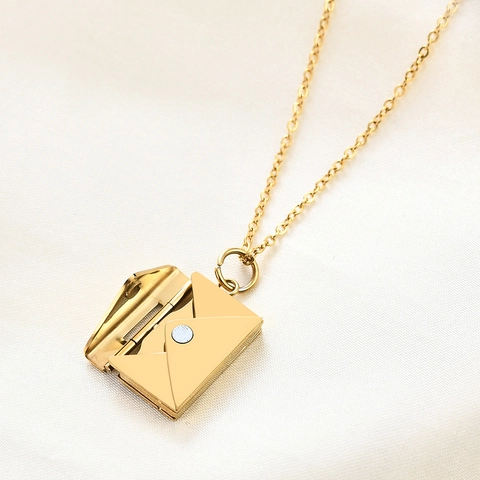 Enveloppe Medaillon Ketting 304 Roestvrij Staal Geheime Boodschap Love You Gegraveerd Romantisch Sieraden Cadeau Voor Vrouwen
