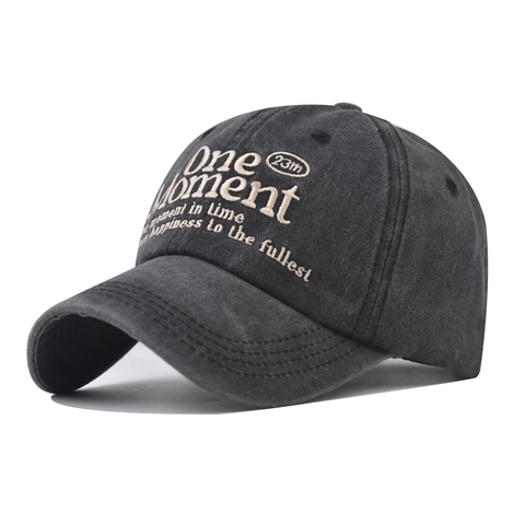 Vintage Washed Cotton Baseball Cap One Moment Letter Embroidery Distressed Adjustable Sun Hat For Men Women