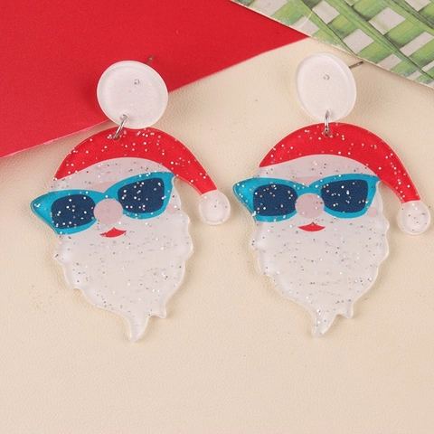 Cute Christmas Earrings Acrylic Glitter Santa Snowman Reindeer Festive Holiday Drop Stud Jewelry For Women Girls