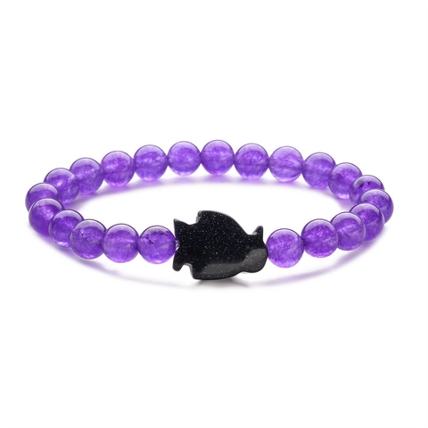 Natural Stone Beaded Bracelet Animal Penguin Fish Charm Tiger Eye Agate Elastic Handmade Unisex Jewelry
