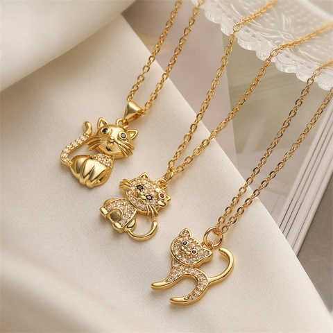 Schattige Dier Hanger Ketting Koper Zirkoon Micro Inlay Minimalistische Kat Hond Sieraden Voor Vrouwen