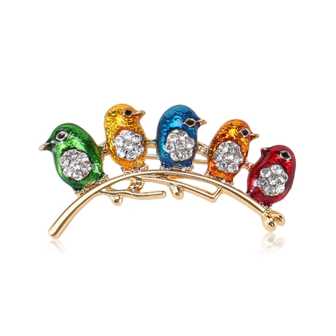 Colorful Birds Brooch Enamel Animal Pin For Women Alloy Rhinestone Bird On Branch Pin Fashion Jewelry Accessories Gift