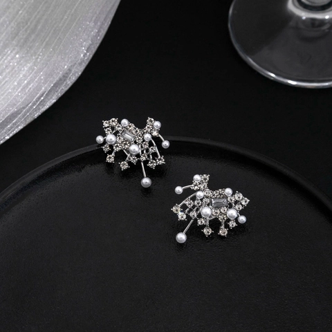 Orecchini a Bottone con Perle Artificiali a Nuvola Irregolare Con Perno in Argento Sterling 925 Strass Lega Argento Gioielli Donna