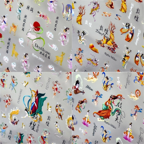 Dunhuang Mural Style Nail Art Stickers 5D Embossed Vintage Flying Apsaras Design Self Adhesive Ultra Thin Decals Decor