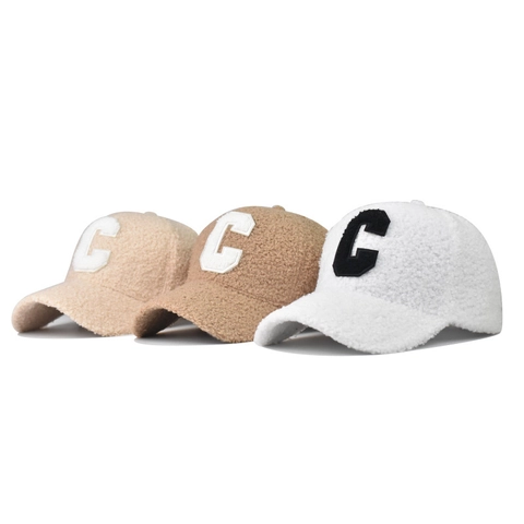 Sherpa Baseball Cap Letter C Embroidery Warm Fleece Outdoor Winter Soft Sun Hat For Women Men