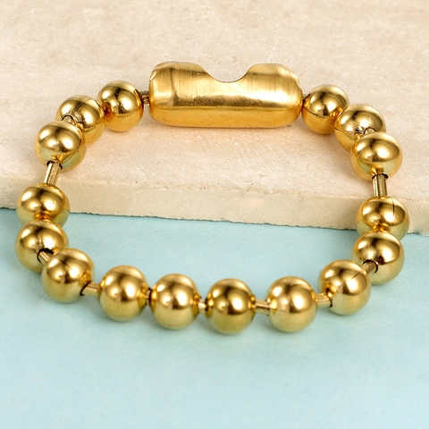 304 Stainless Steel Round Ball Bead Chain Bracelet 18K Gold Plated Mirror Polished Hip Hop Minimalist Unisex Jewelry